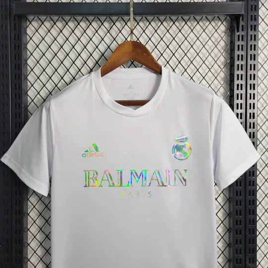 Camiseta de futbol Real Madrid Balmain blanca 2023 2024