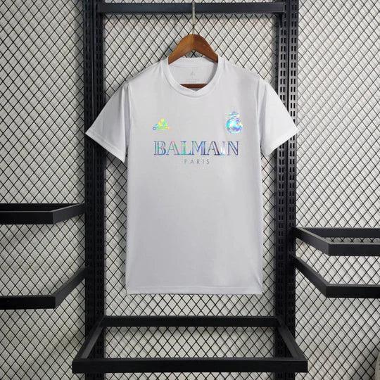 Camiseta de futbol Real Madrid Balmain blanca 2023 2024