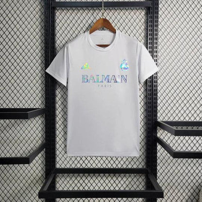 Camiseta de futbol Real Madrid Balmain blanca 2023 2024