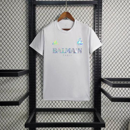 Camiseta de futbol Real Madrid Balmain blanca 2023 2024